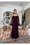 Women's Plum Lace Strap Heart Neckline Waist Ruffle Fitted Midi Dress - 8