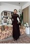 Women's Coffee Lace Midi Dress High Neck Long Sleeve Evening Dress with Flounce Cuffs - 6