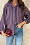 Women's Plum Striped Shirt Collar Long Sleeve Buttoned Woven Comfortable Fit - 4