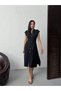 Women's Black - Black Sleeveless Midi Shirt Dress with Belt, Pockets, Buttons and Slits - 2