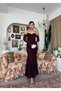 Women's Plum Lace Strap Heart Neckline Waist Ruffle Fitted Midi Dress - 4