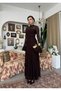 Women's Coffee Lace Midi Dress High Neck Long Sleeve Evening Dress with Flounce Cuffs - 8