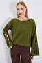 Openwork Sleeves Boat Neck Wide Sleeve Knitwear Sweater - 2