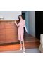 Women's Peach Pink Bodycon Long sleeve Midi Dress - 3
