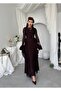 Women's Coffee Lace Midi Dress Crew Neck Long Sleeve Flounced Slim Fit - 6