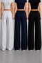 3-Piece Women's Black Gray Navy Blue Wide Leg Sweatpants - 2