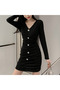 Women's Black V-neck Mini Dress - 5