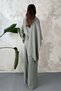 Women's Khaki Top and Bottom Set with Cape Detail, Long Sleeve Blouse, Wide Leg Pants, Two-Piece Set - 5