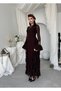 Women's Coffee Lace Midi Dress Crew Neck Long Sleeve Flounced Slim Fit - 8