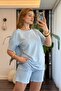 Women's Short-Sleeved Suit with Shorts and Stripes Blue - 2