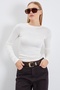 Basic Crew Neck Slim Fit Crop Blouse - 3