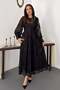Women's Black Lace Embroidered Round Neck Balloon Sleeve Lined Maxi Dress