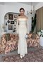 Women's Beige Long Lace Dress Boat Neck Long Sleeve Bodycon Flounce - 4