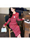 Women's Red Crew neck Long sleeve Midi Dress - 3