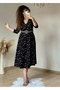 Belted Crispy Floral Midi Dress Black