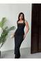 Women's White - White Stone Detailed Square Neck Strap Maxi Length Fitted Evening Dress - 7