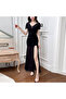 Women's V-neck Short sleeve Maxi Dress - 3