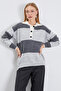Striped Half Button Polo Neck Knitwear Sweater