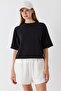 Women's Crew Neck Two Thread Crop Blouse Black