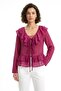 Women's Transparent Long Sleeve Ruffled Tie Blouse Pink