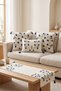 Olivea 4-Piece Punch Embroidered Botanical Cushion & Runner Set – 2 Square + 1 Rectangular Cushion Cover + 1 Runner American Service Set