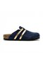 Mc401-Sue Navy Blue Genuine Suede Leather Modular Velcro Striped Unisex Orthopedic Cork Sole Sabo Slippers
