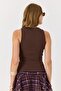 Women's Camisole with Gold Button Detail and Thick Straps, Brown - 7