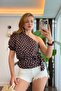 Women's One-Shoulder Polka Dot Blouse Brown