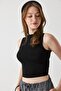 Full Transparent Cashmere Strappy Crop Blouse Black - 2