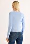 Women's Finger-Hole Long Sleeve Plain Blouse Blue - 5