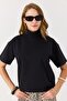 Women's Turtleneck Short Sleeve Modal Tshirt Black