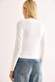 Women's Stylish Blouse with Button Detail on Sleeves, White - 4