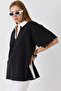 Women's Two Thread Polo Collar Garnished Tshirt Black - 2