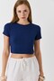 Women's Crew Neck Combed Cotton Crop Blouse Navy Blue - 3