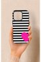 iPhone 16 Pro Compatible Striped Heart Pattern Silicone Case