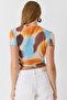 Women's Draped Digital Print Colorful Tshirt Blue - 5