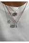 3-Piece Silver Red String Charm Women's Necklace Combination Set - 3