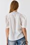 Women's Buttoned Collar Patterned Balloon Short Sleeve Blouse White - 5