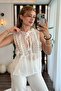 Women's Crew Neck Lace Embroidered Ruffle Blouse White - 2