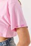 Women's crew neck cropped blouse - pink - 5