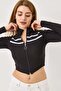 High Collar Double Stripe Zipper Blouse Black - 4