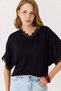 Women's V-Neck Lace Detailed Knitwear Blouse Black - 4