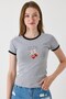 Women's Slim Fit Cherry Printed Short Sleeve Tshirt Gray - 2