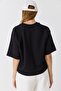Women's Crew Neck Two Thread Crop Blouse Black - 5