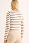 Women's Stripe Patterned Crop Blouse Beige - 5