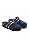 Mc401-Sue Navy Blue Genuine Suede Leather Modular Velcro Striped Unisex Orthopedic Cork Sole Sabo Slippers - 6