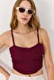 Knitted Crop Blouse with Rope Straps Burgundy - 3