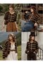 Maggie Crew Neck Striped Buttoned Knitwear Cardigan Women's Brown - Green - 3