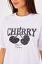 Women's Leopard Patterned Cherry Printed Cotton Tshirt White - 2