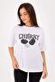Women's Leopard Patterned Cherry Printed Cotton Tshirt White